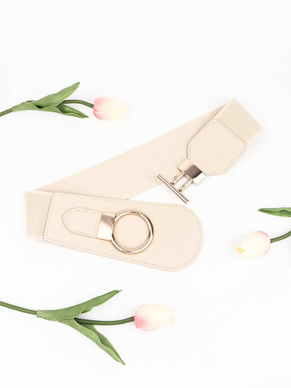 PU Elastic Wide Belt with Alloy Buckle.