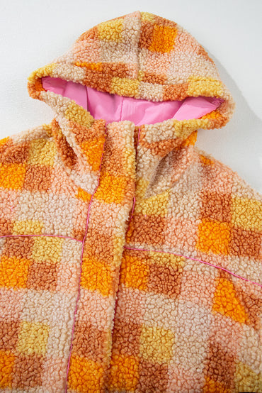 Cozy orange checkered sherpa jacket