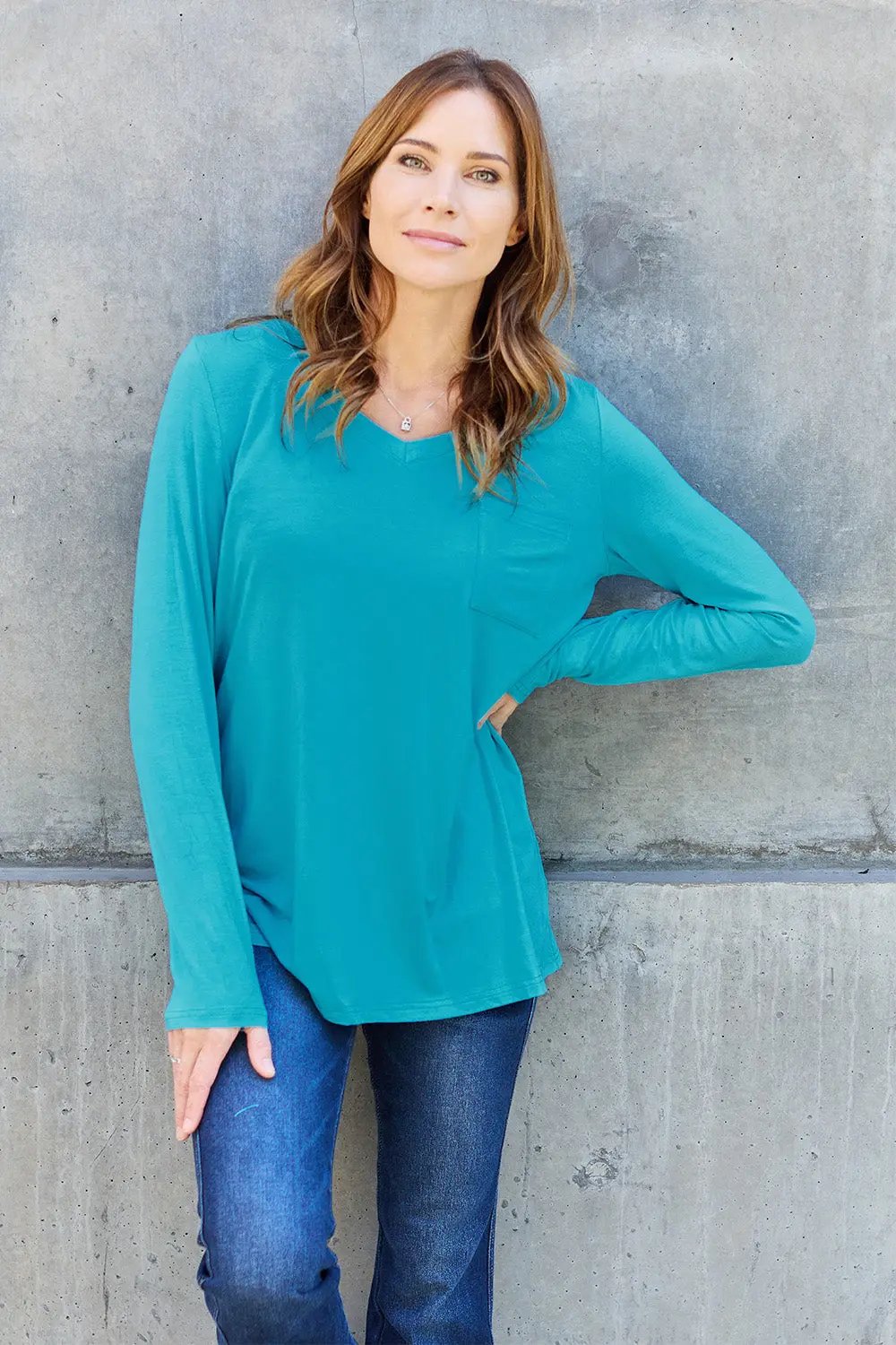 Basic Bae Full Size V-Neck Long Sleeve Top - Love Salve