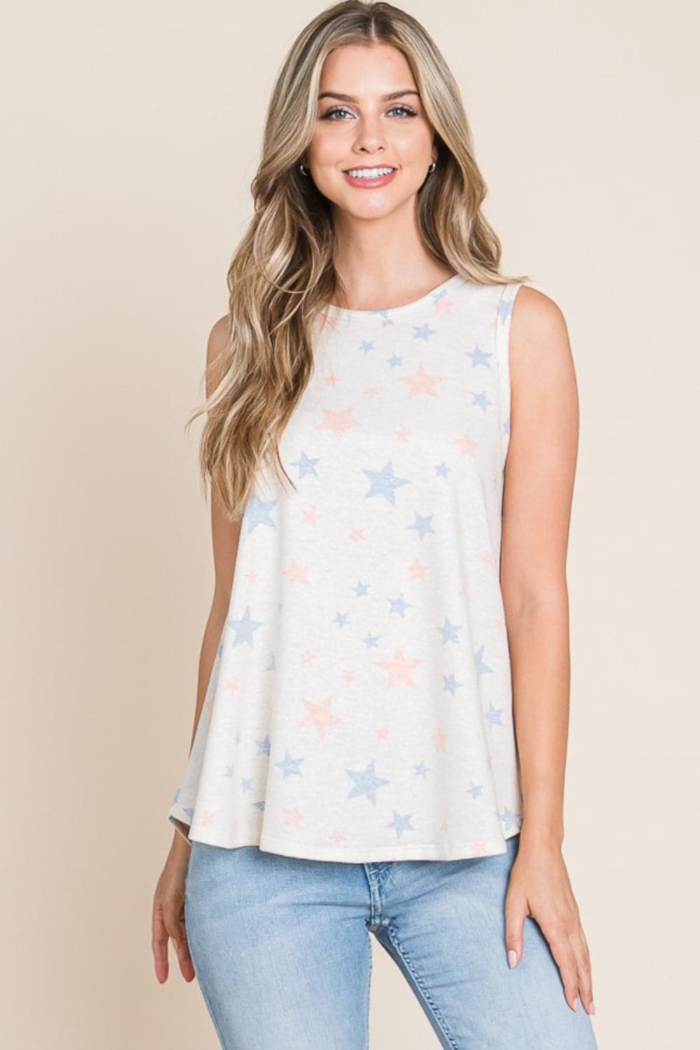 BOMBOM Star Print Round Neck Tank.