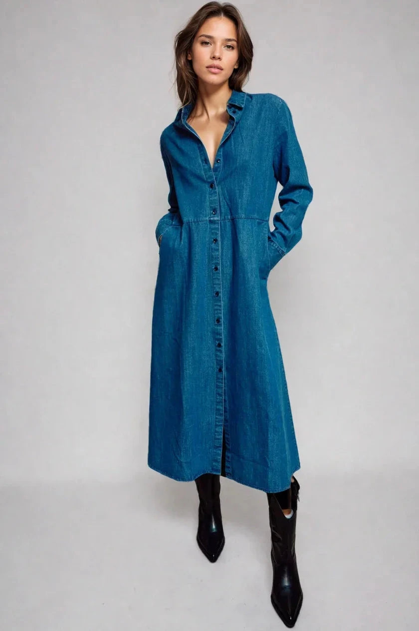 The Sunday Stroll Denim Shirt Dress Button Down Babydoll Fitkitty Culture Athleisure Wear, Yoga Wear & Women's Clothing
