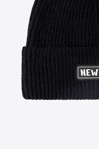 NEWYORK Patch Rib-Knit Cuffed Beanie.