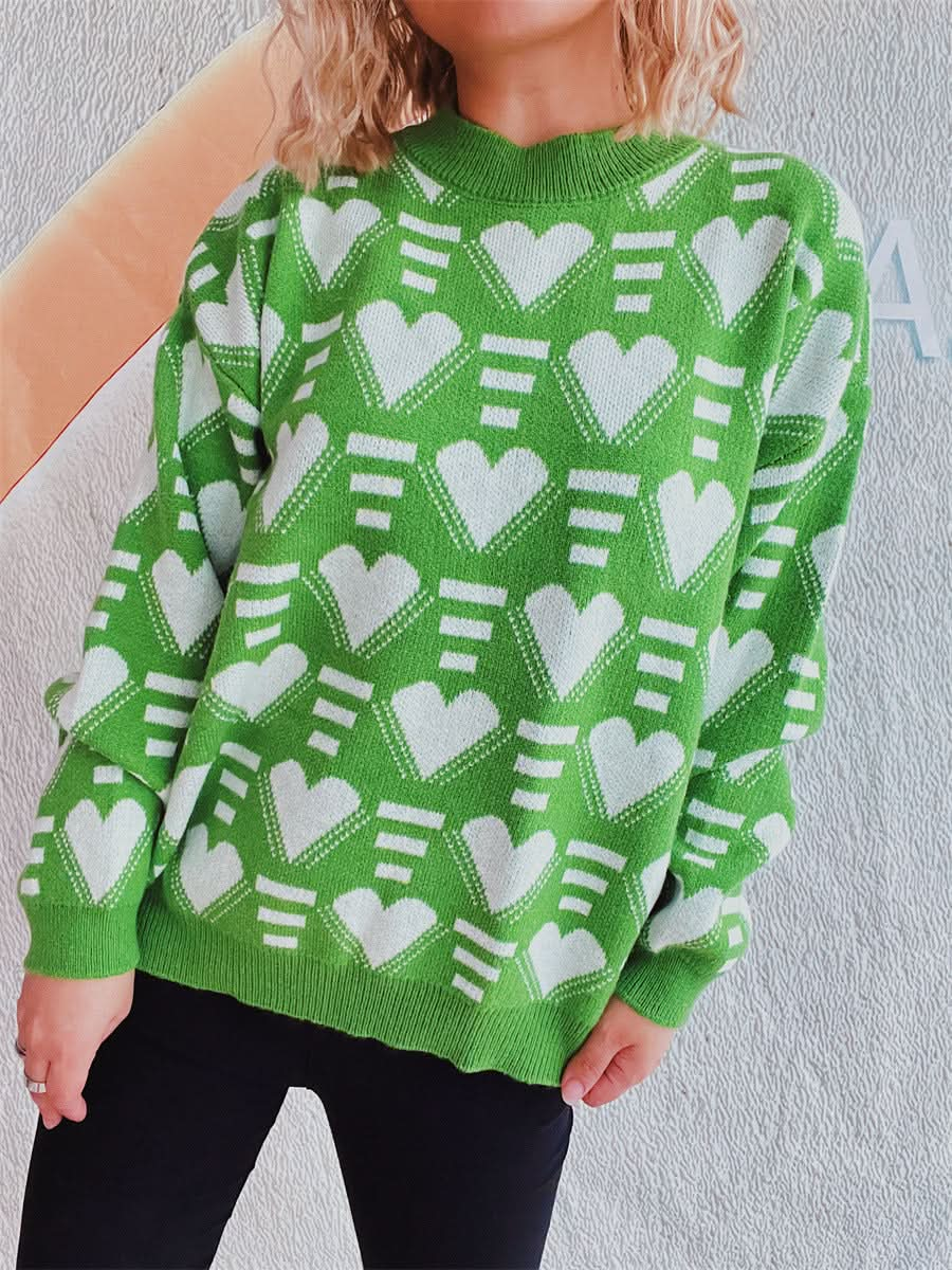 Heartfelt Contrast Long Sleeve Sweater with Dropped Shoulders