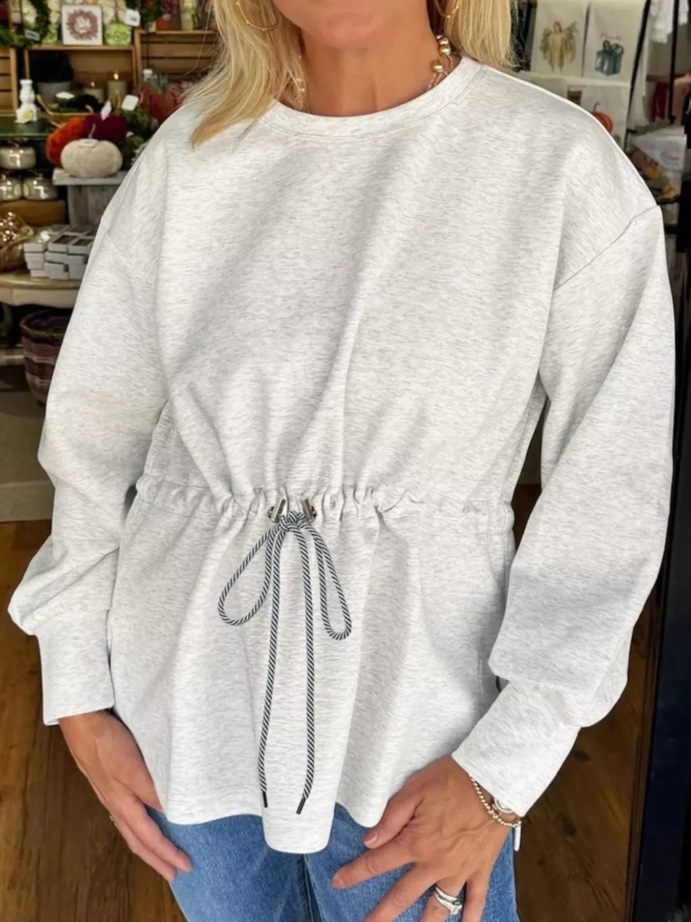 rawstring Waist Tunic Solid Sweatshirt Simply Love