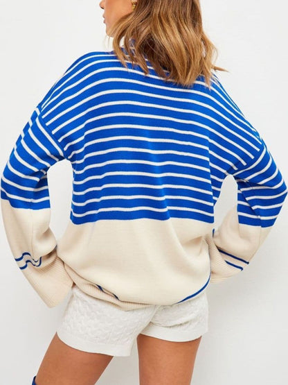 Chic striped mock neck sweater