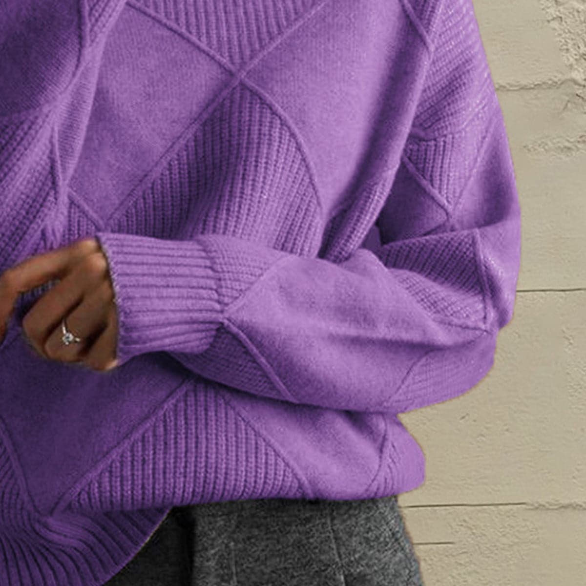 Geometric Turtleneck Long Sleeve Sweater.