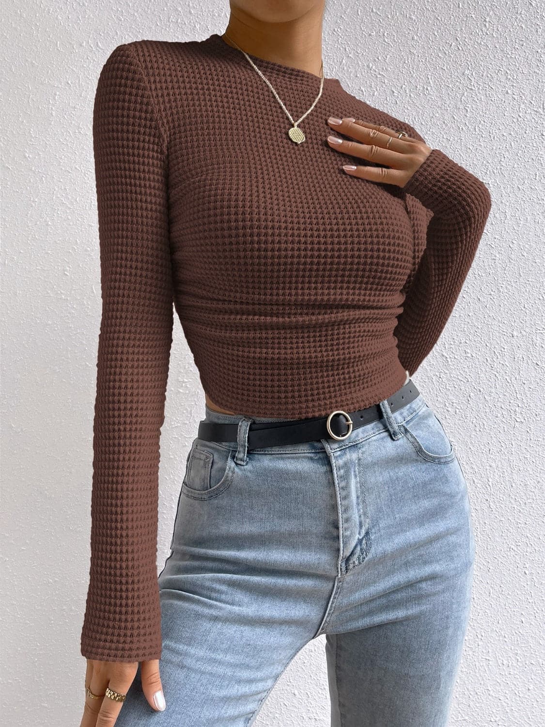 Casual chic round neck long sleeve tee