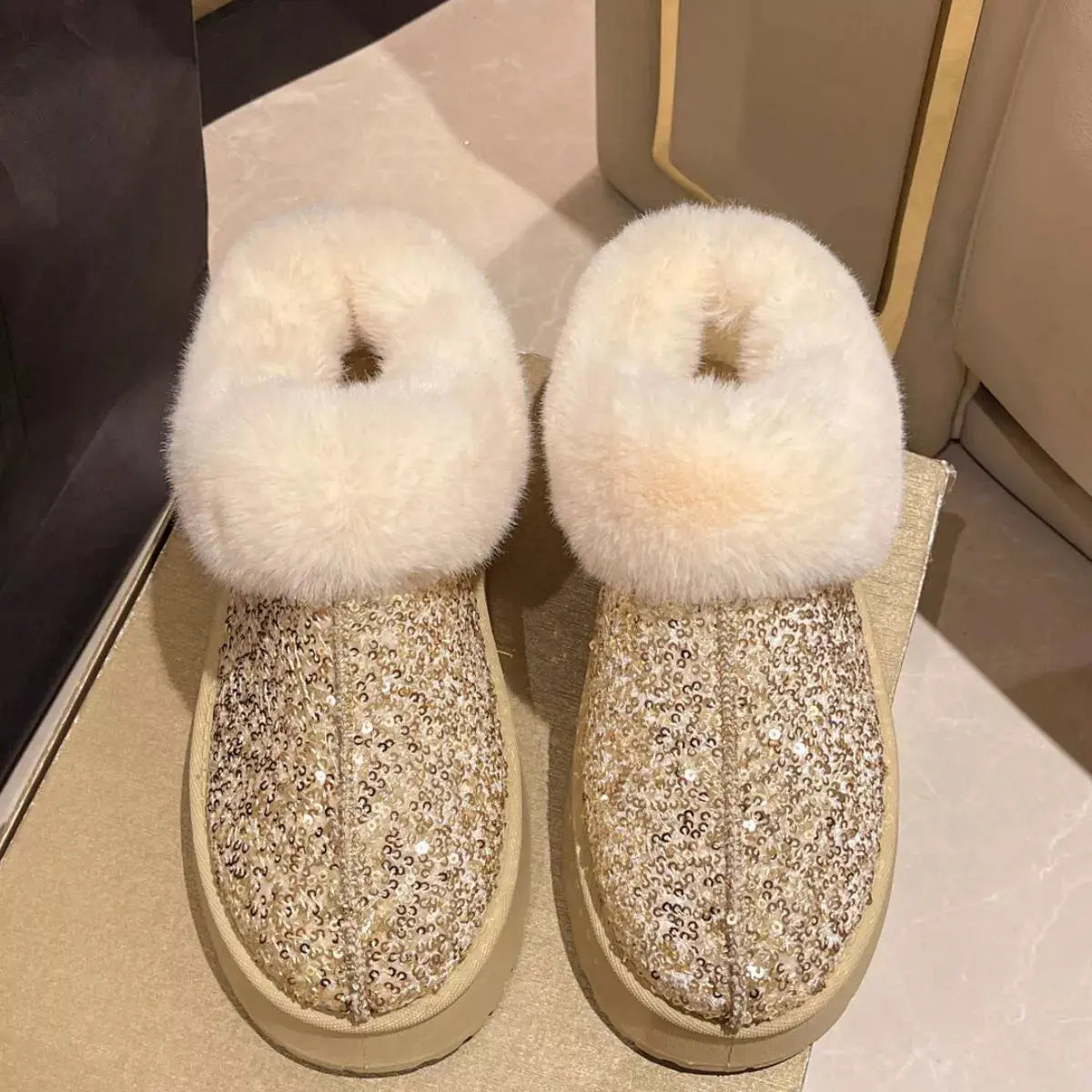 Sequin Round Toe Platform Boots Simply Love