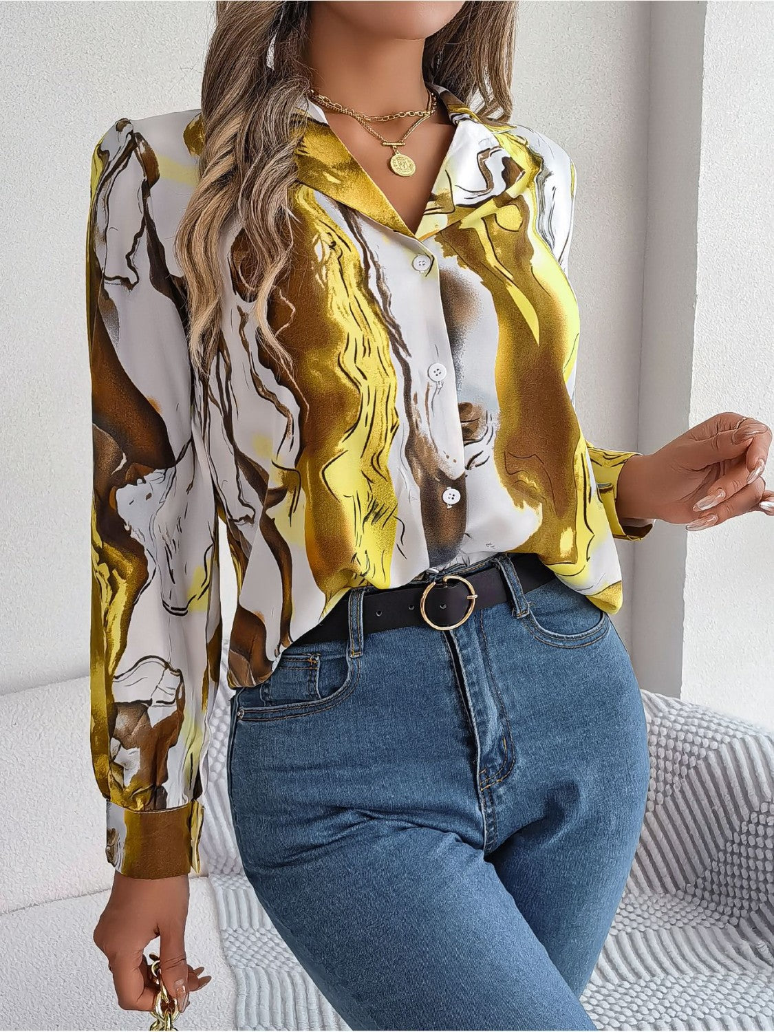 Printed Button Up Long Sleeve Shirt Coco’s Tee Boutique