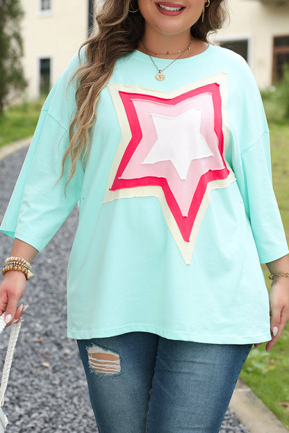 Chic moonlight jade star patch tunic for plus sizes