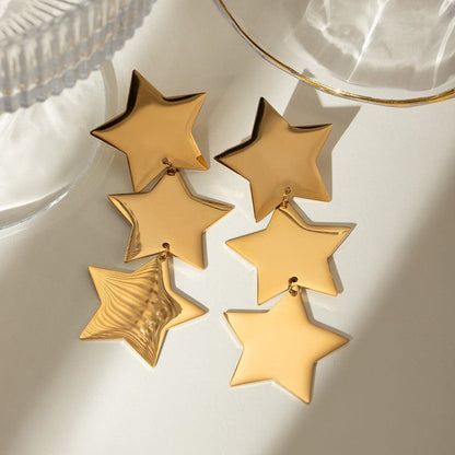 Elegant 18K gold-plated star earrings in stainless steel