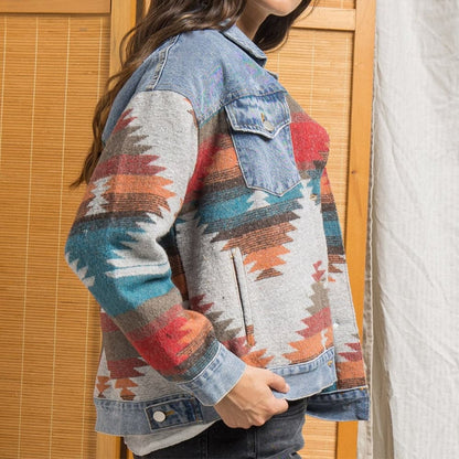 Printed Button Down Denim Shacket.