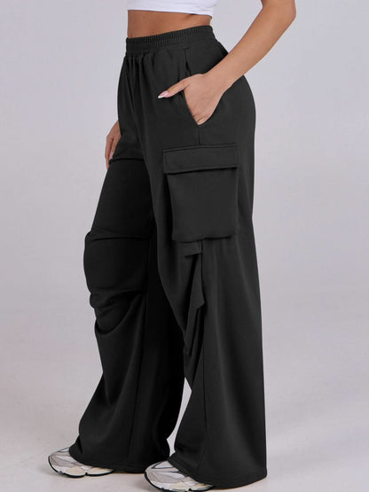 Wide-Leg Comfort Pants with Elastic Waist and Pockets