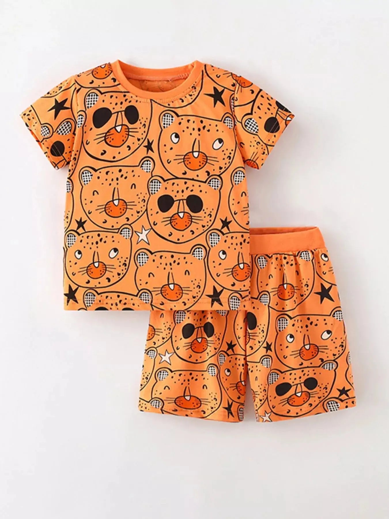 Children's Bear Print Round Neck Top and Shorts Set Simply Love