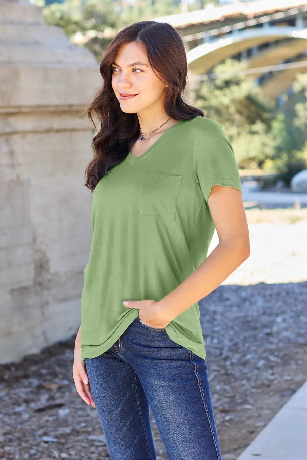 Basic Bae Bamboo Full Size  V-Neck Short Sleeve T-Shirt - Love Salve