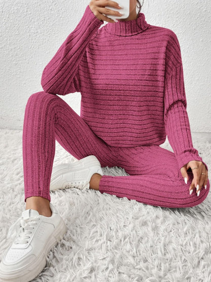 Ribbed Turtleneck Top and Pants Set.