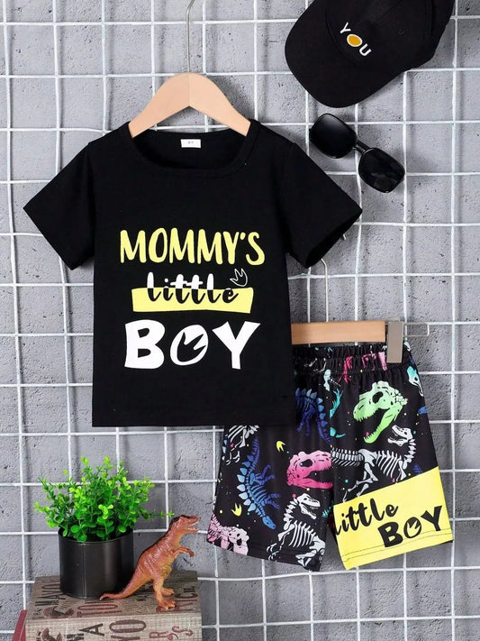 Children's Mommy's Little Boy Dinosaur Print Casual Set Simply Love