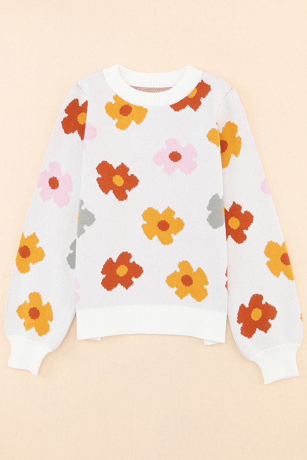 Floral Round Neck Sweater.