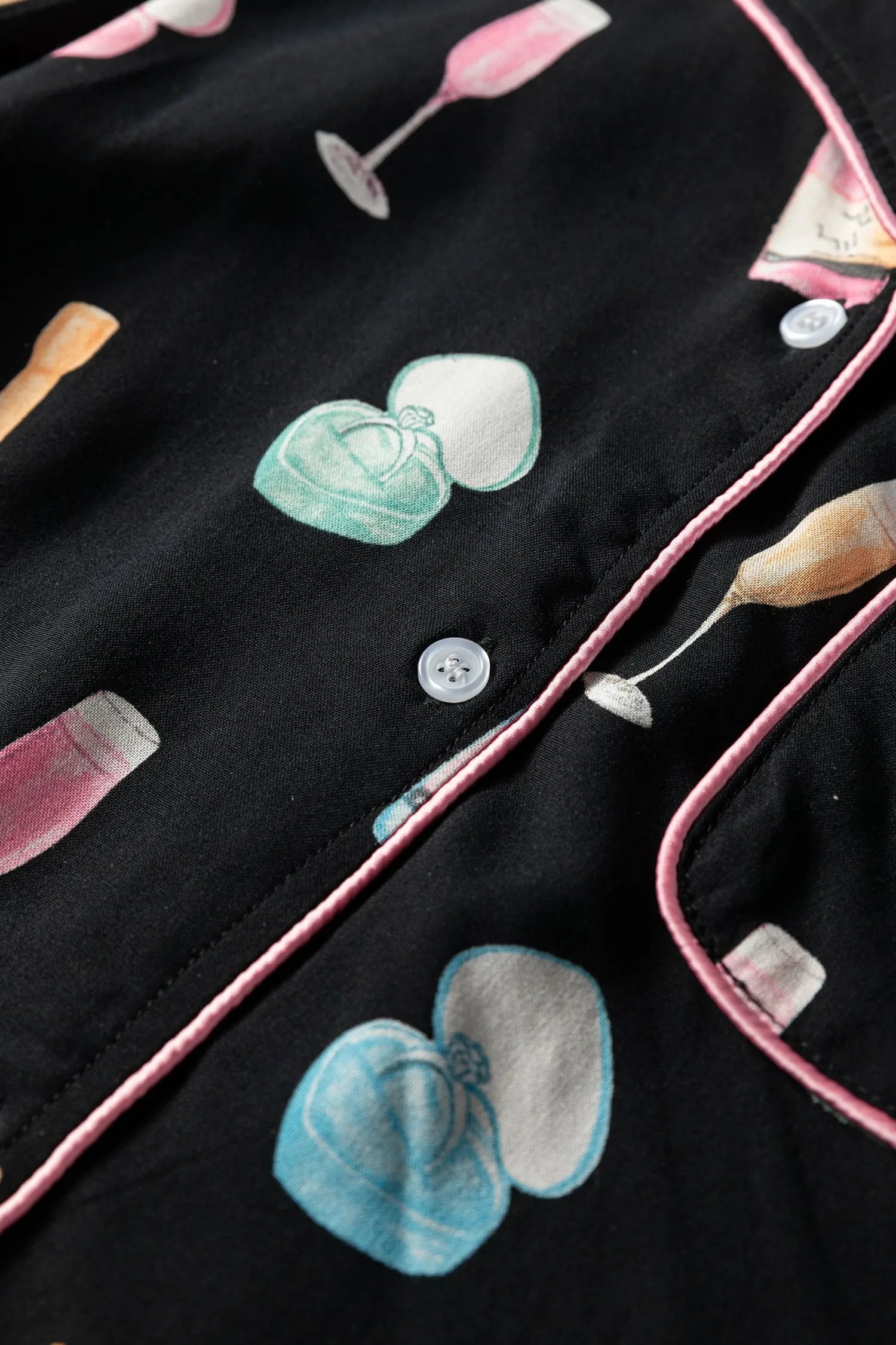 Black Christmas Wine Glass Print Bow Knot Two Piece Pajama Set Dear-Lover Dropshipping