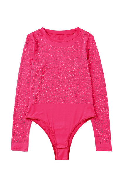 Rhinestone Round Neck Long Sleeve Bodysuit.