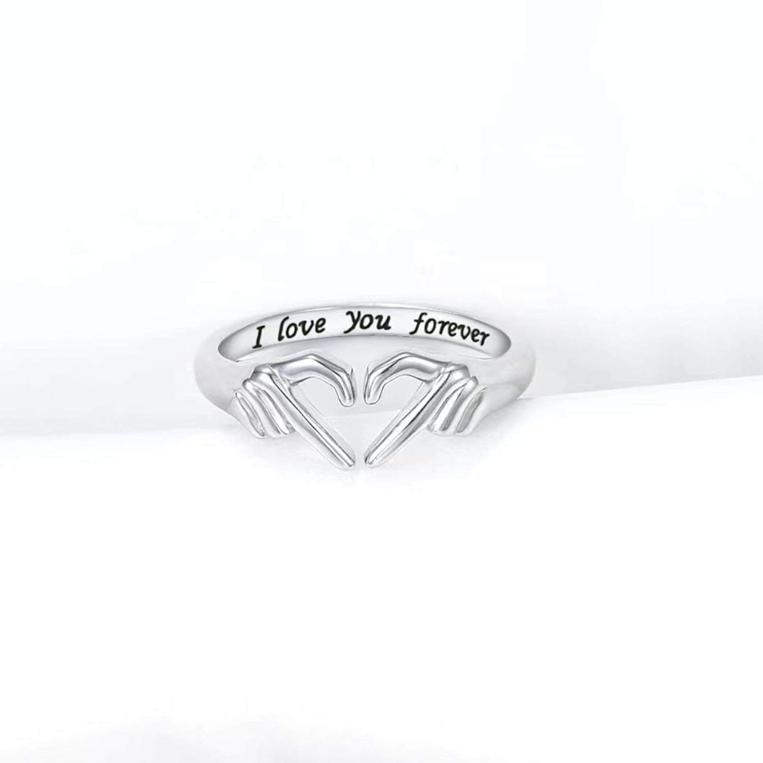 Hand Heart Shape 925 Sterling Silver Open Ring.