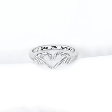 Hand Heart Shape 925 Sterling Silver Open Ring.