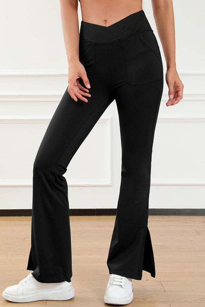 Wide Waistband Slit Bootcut Active Pants.