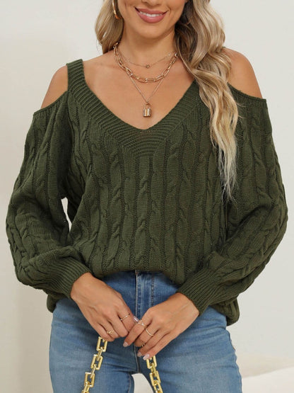 Cozy cable-knit v-neck pullover sweater