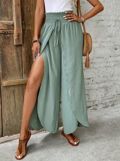 Tied high-waisted wide-leg trousers