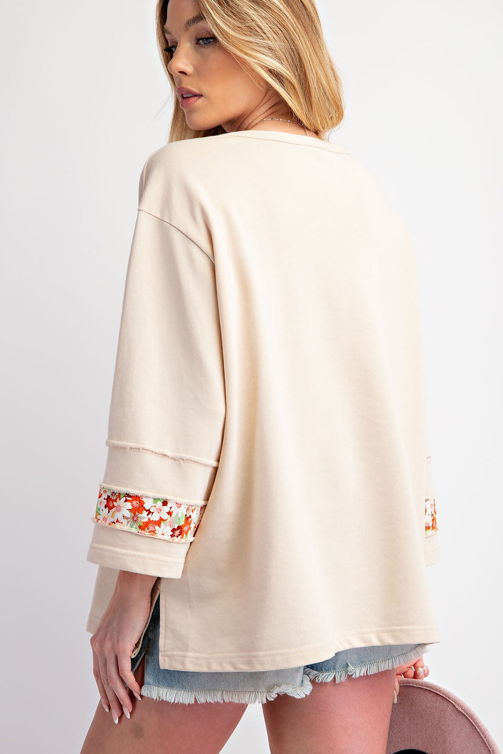 Beige floral wide sleeve top