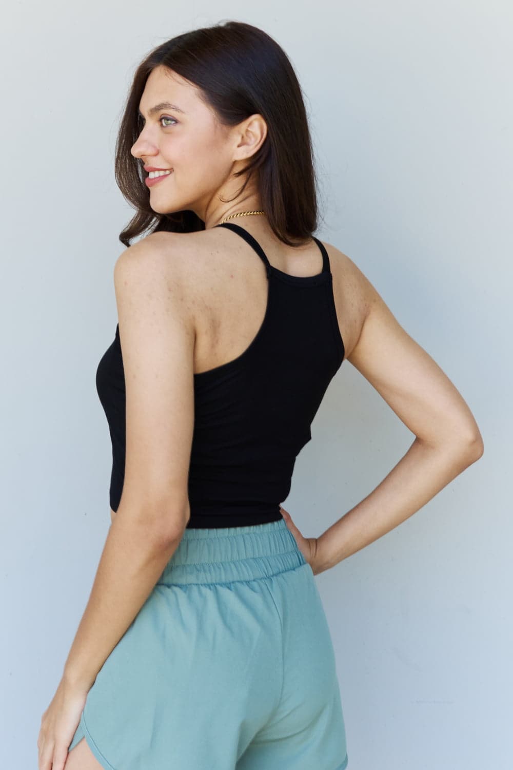 Ninexis Everyday Staple Soft Modal Short Strap Ribbed Tank Top in Black.