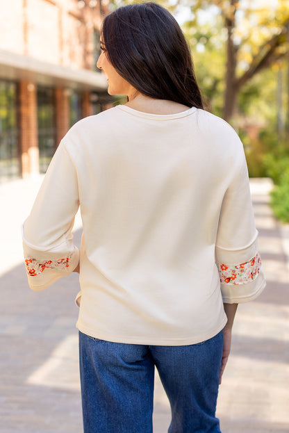 Beige floral wide sleeve top