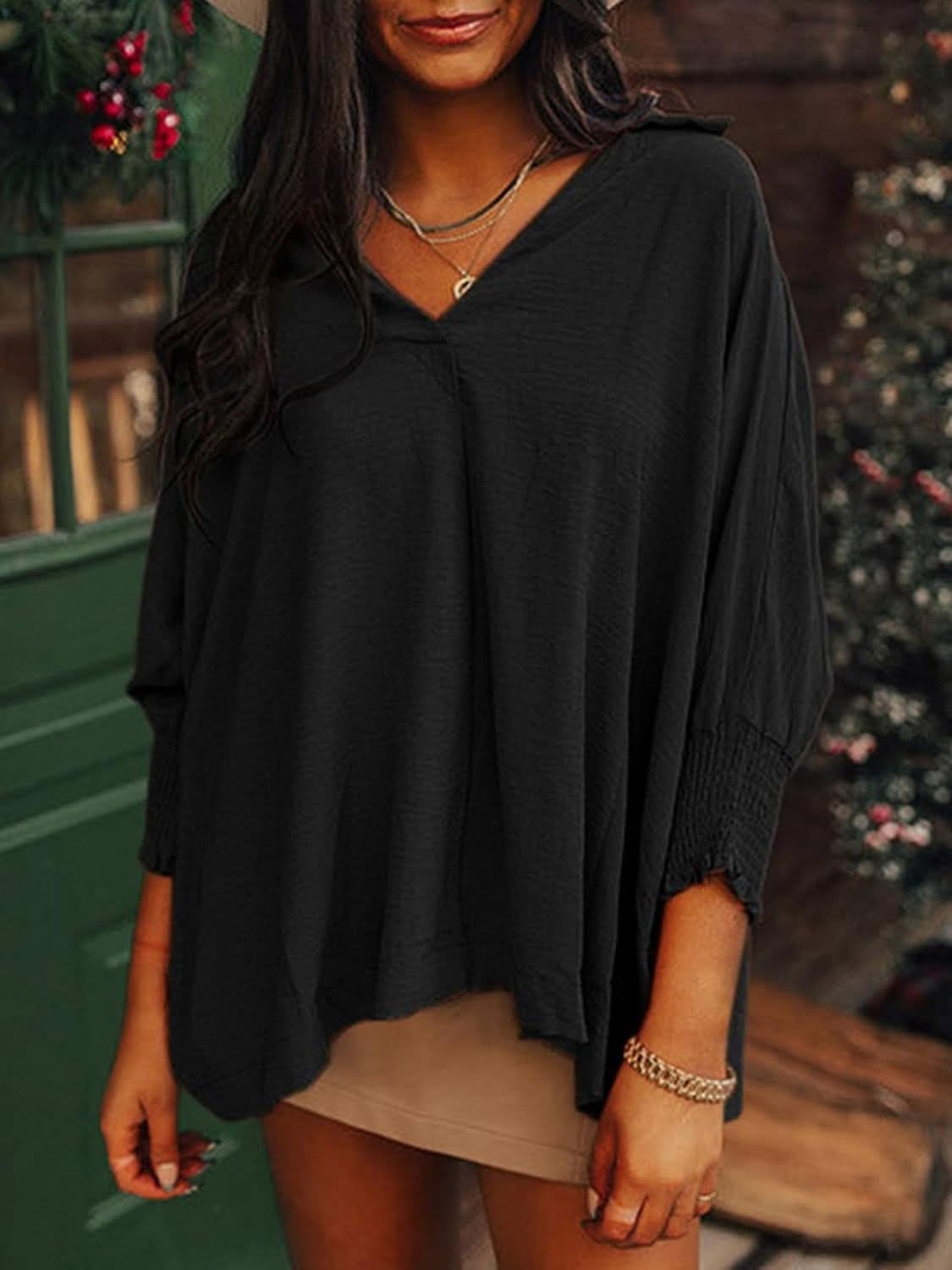 Elegant Johnny Collar Three-Quarter Sleeve Blouse