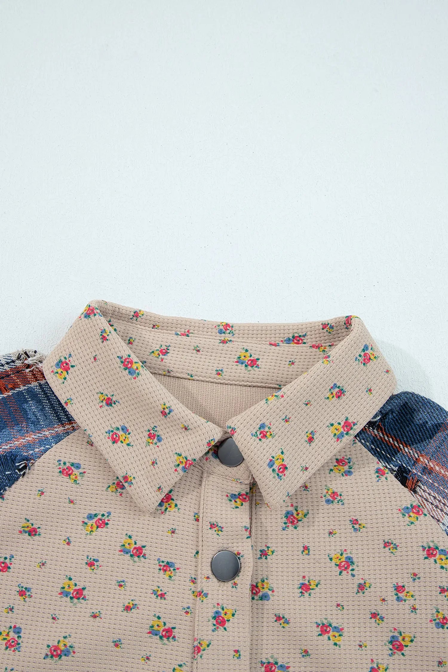 Dear-Lover Blue Floral Shacket Women's Boho Plaid Waffle Knit Top Ruffled Sleeve Dear-Lover Dropshipping