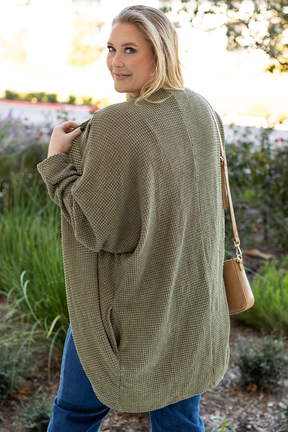 Seagrass Waffle Knit Drop Shoulder Cardigan Plus Size Dear-Lover Dropshipping