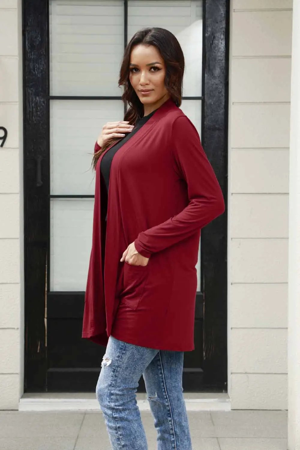 Basic Bae Full Size Open Front Long Sleeve Cardigan with Pockets - Love Salve