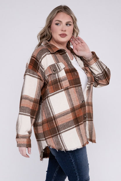 Plus size plaid shirt jacket