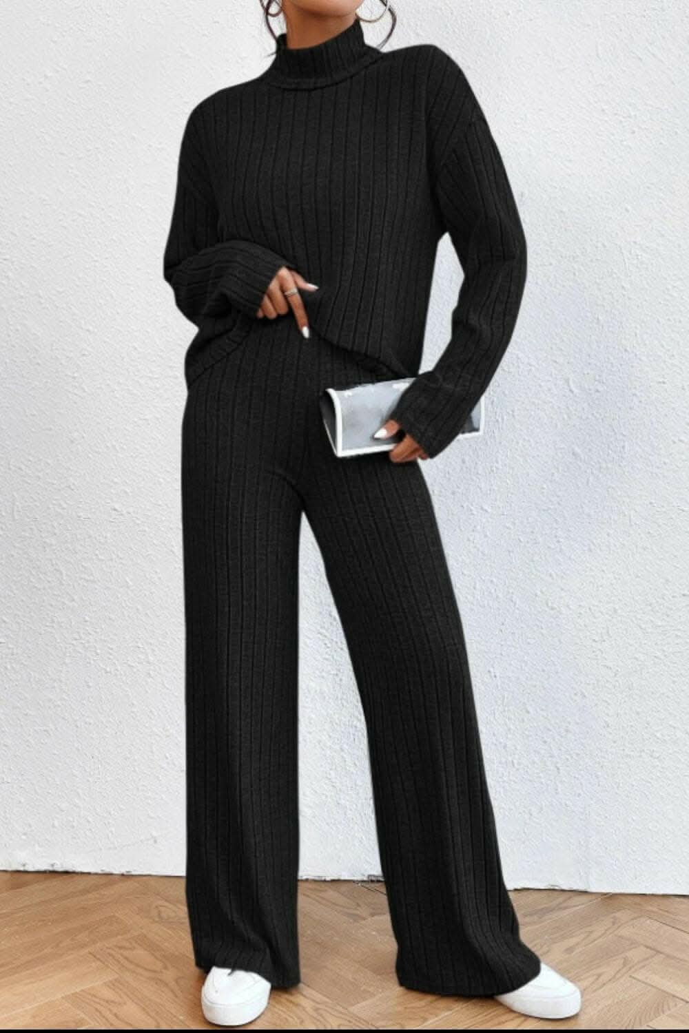 Chic mock neck top & pants set - Love Salve 