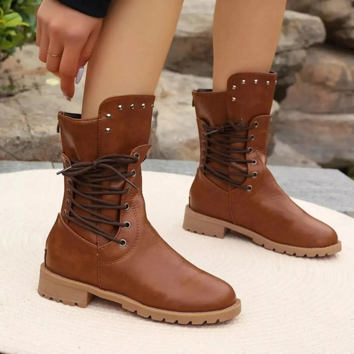 Studded Lace-Up Boots Simply Love