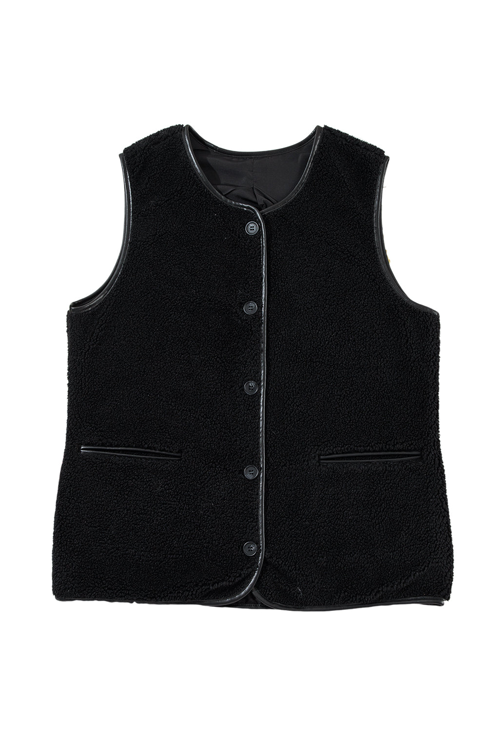 Sophisticated black fleece vest with button closure and side pockets