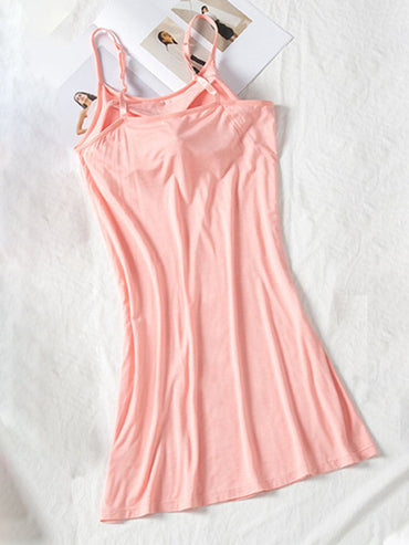 Round Neck Spaghetti Strap Cami Dress with Bra.