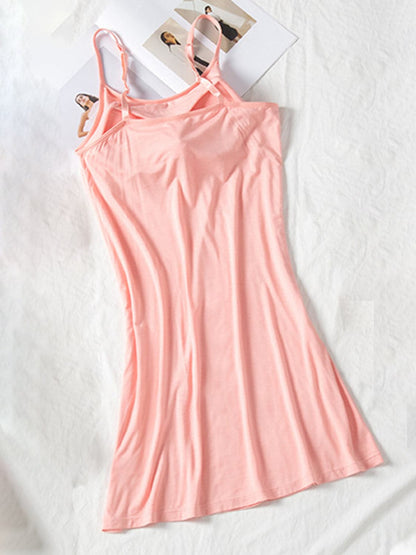 Round Neck Spaghetti Strap Cami Dress with Bra.