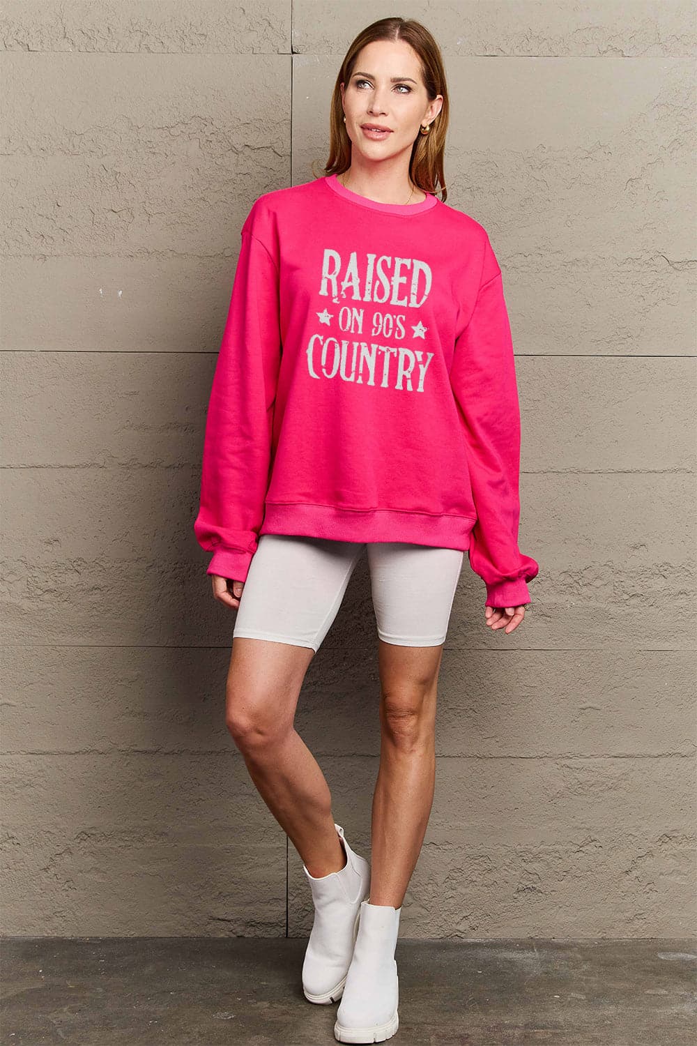 Simply Love Full Size RAISED ON 90'S COUNTRY Graphic Sweatshirt.