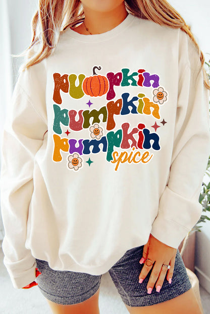 Beige pumpkin spice graphic sweatshirt for a cozy Thanksgiving vibe