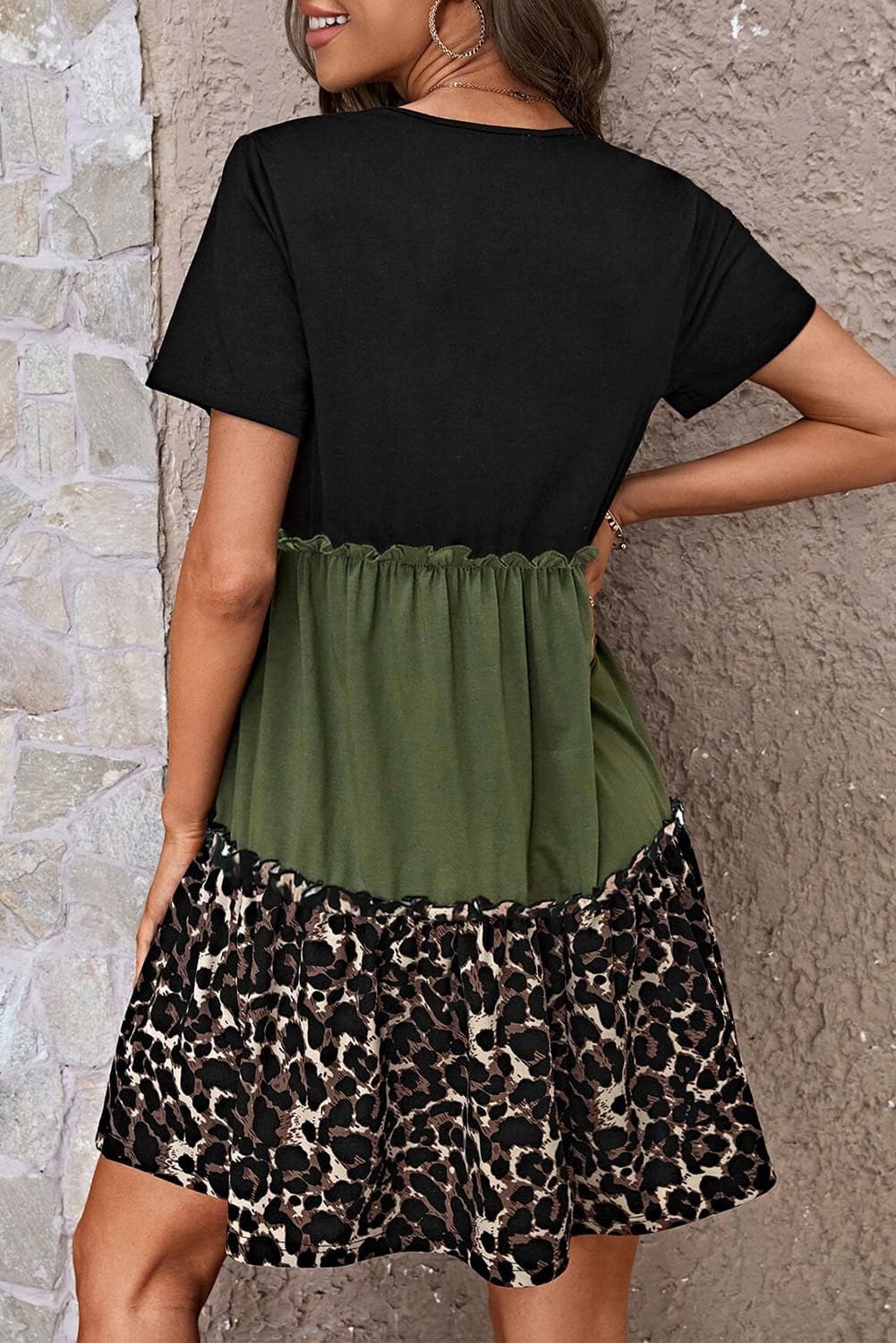 Leopard Round Neck Short Sleeve Dress.