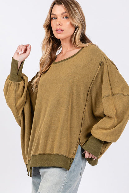 Chic side slit oversized sweatshirt in mineral wash finish