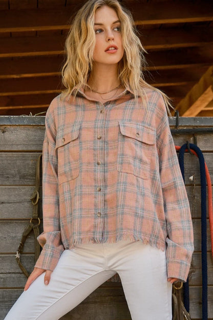 And The Why plaid raw hem shirt