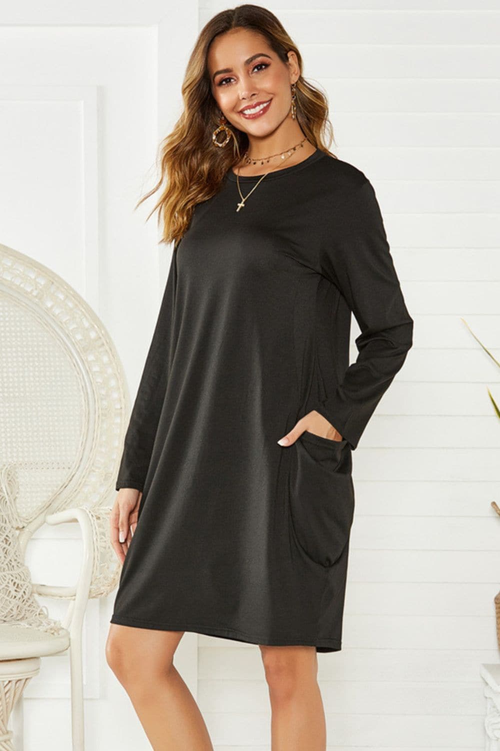 Cozy Long Sleeve Pocket Dress for Effortless Style