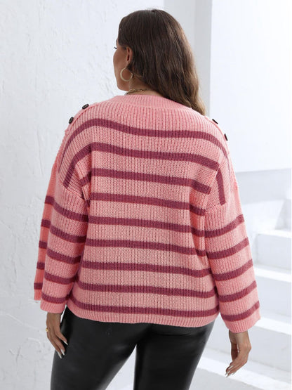 Plus Size Striped Dropped Shoulder Sweater.