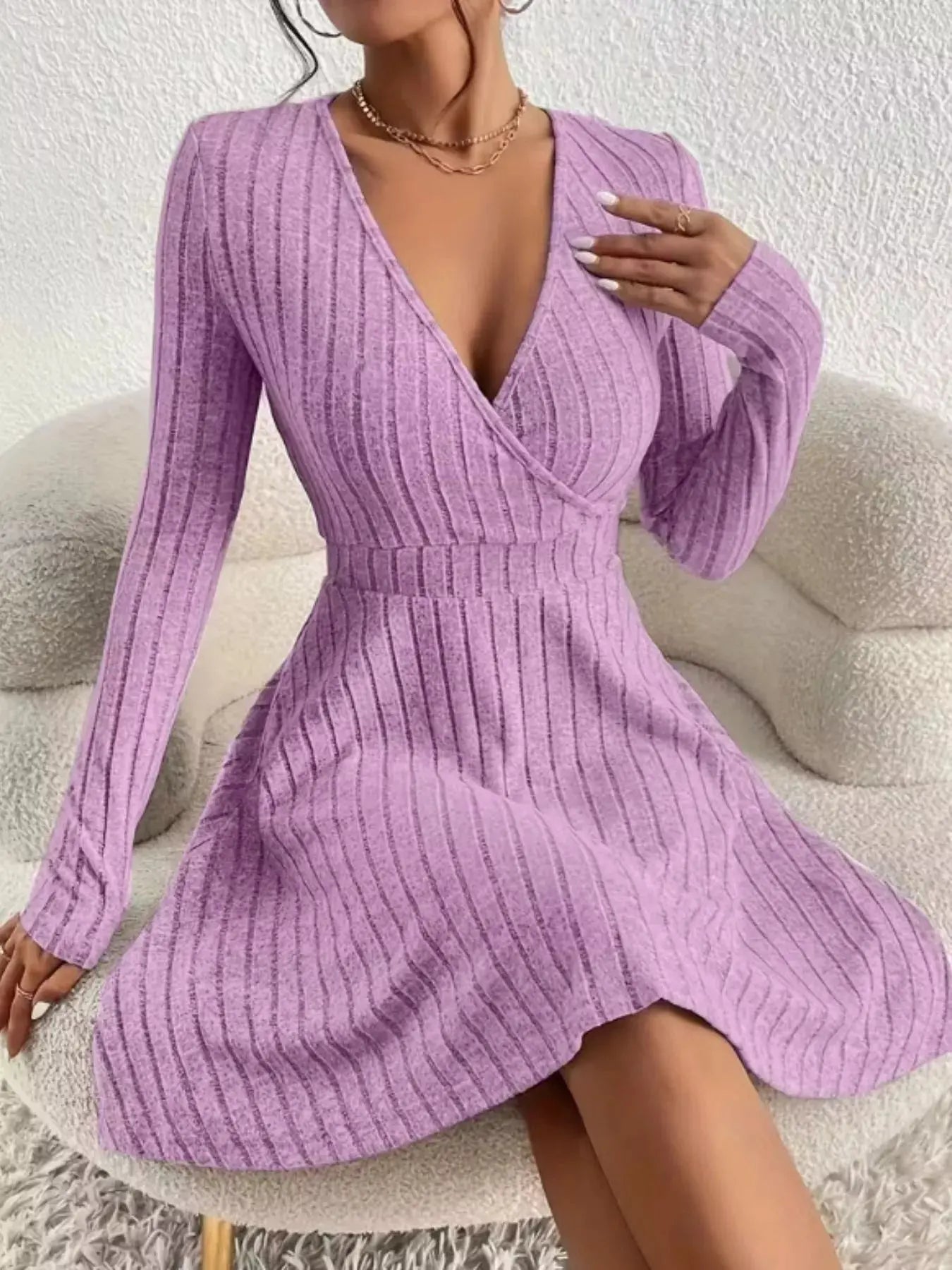 Ribbed Knit Wrap Mini Dress Simply Love